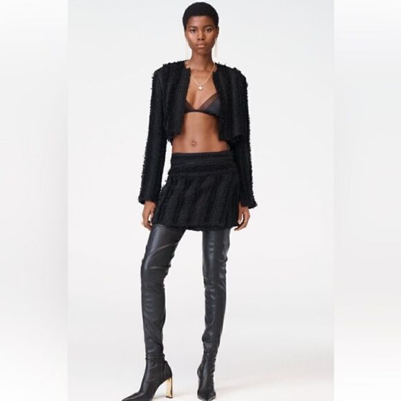 Zara Black Textured fabric High waist Mini Skirt Limited Edition tonal beads NWT - Picture 4 of 13